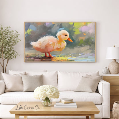Fluffy Duckling by Water Frame TV Art displayed on a TV
