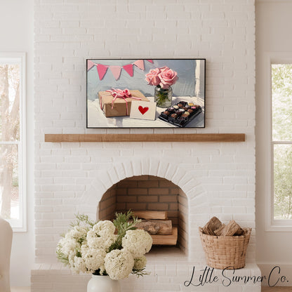 Valentine Roses and Gifts Frame TV Art displayed on a TV