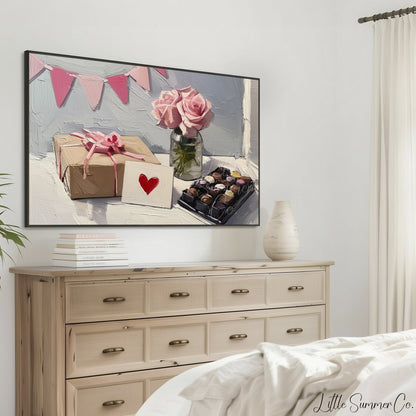 Valentine Roses and Gifts Frame TV Art displayed on a TV