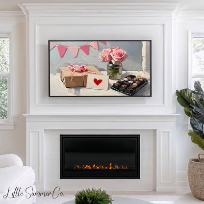 Valentine Roses and Gifts Frame TV Art displayed on a TV