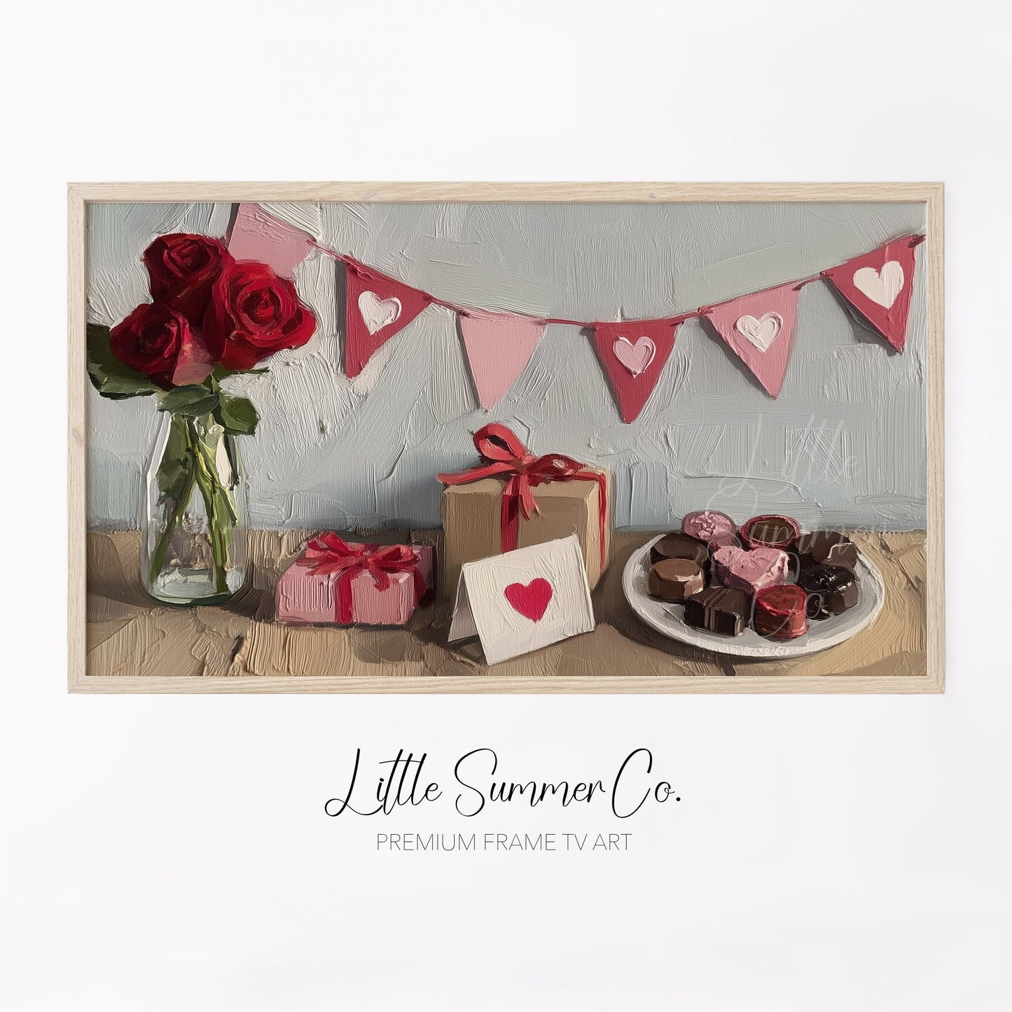 Valentine Roses Gifts Bunting Frame TV Art displayed on a TV