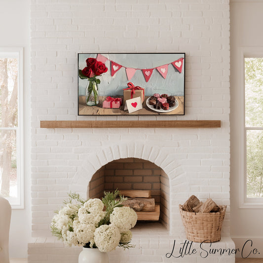 Valentine Roses Gifts Bunting Frame TV Art displayed on a TV