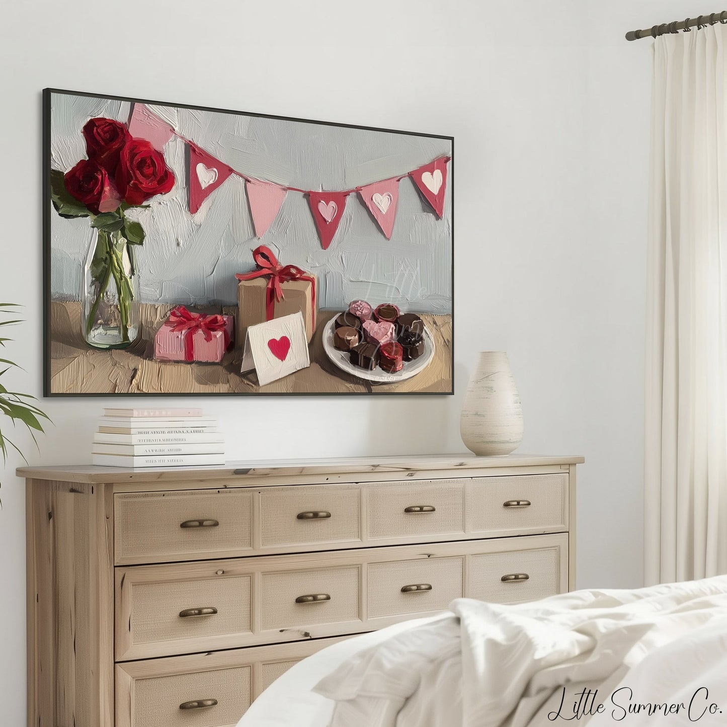 Valentine Roses Gifts Bunting Frame TV Art displayed on a TV