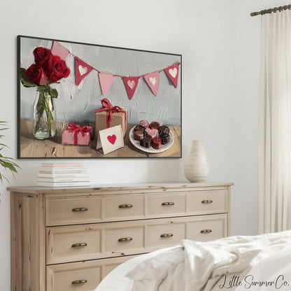 Valentine Roses Gifts Bunting Frame TV Art displayed on a TV