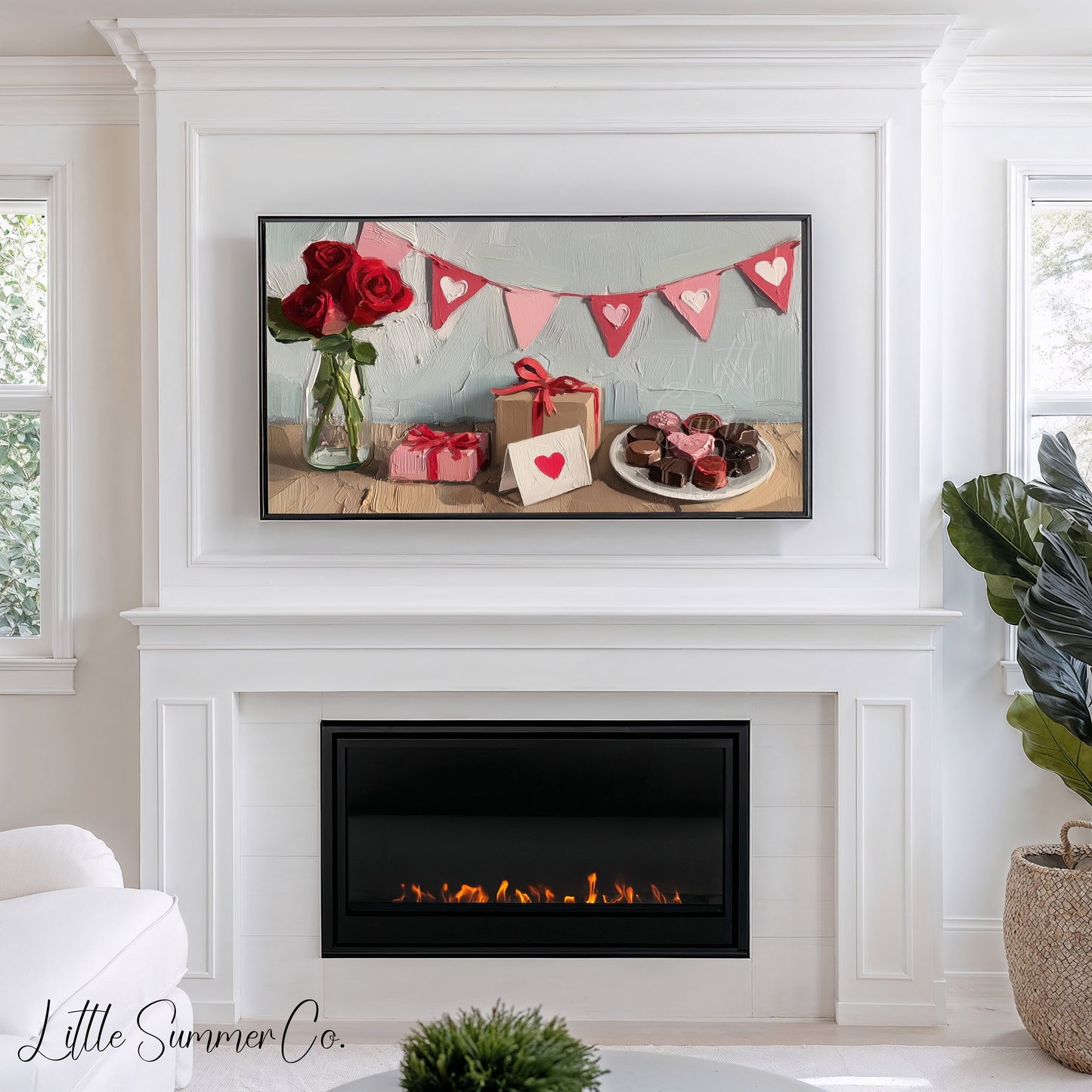 Valentine Roses Gifts Bunting Frame TV Art displayed on a TV