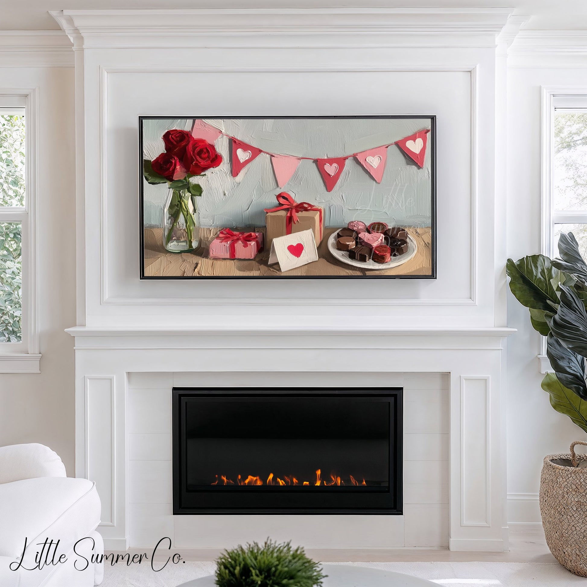 Valentine Roses Gifts Bunting Frame TV Art displayed on a TV