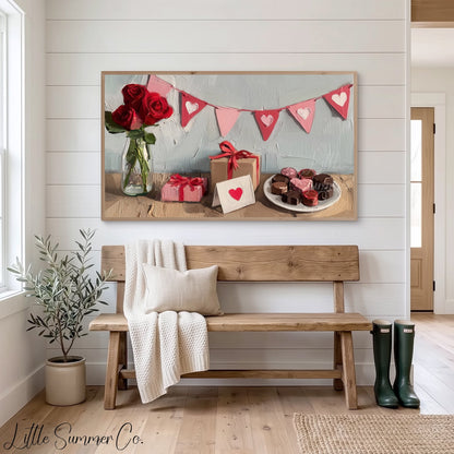 Valentine Roses Gifts Bunting Frame TV Art displayed on a TV