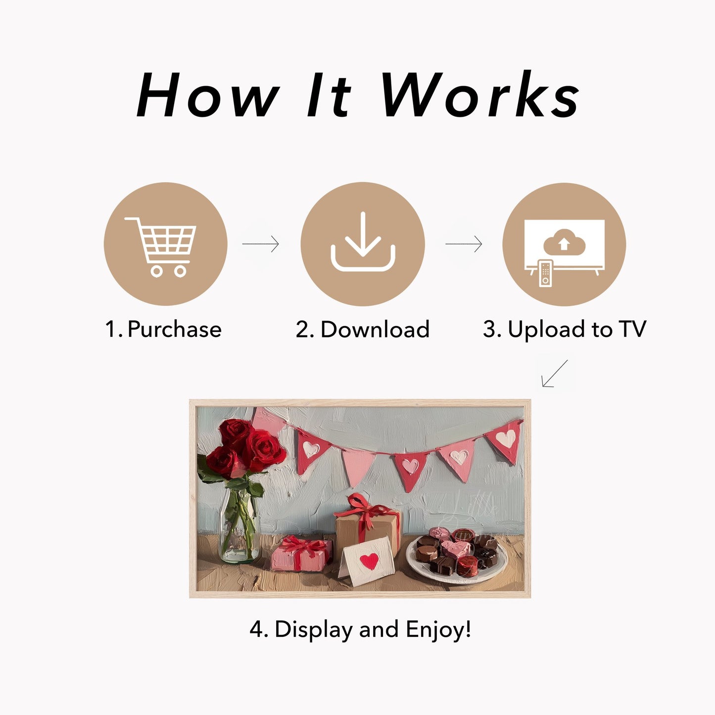 Valentine Roses Gifts Bunting Frame TV Art displayed on a TV