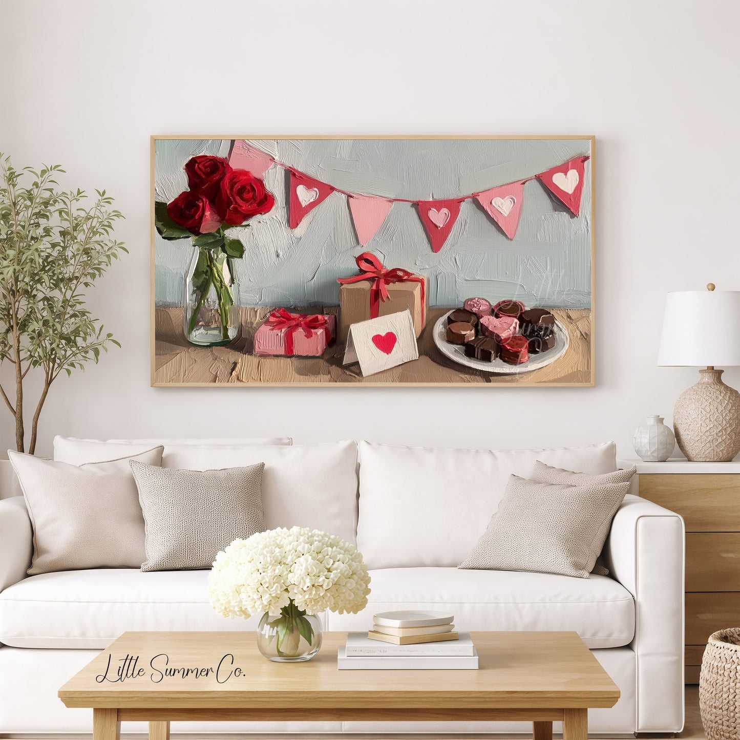 Valentine Roses Gifts Bunting Frame TV Art displayed on a TV