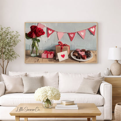 Valentine Roses Gifts Bunting Frame TV Art displayed on a TV