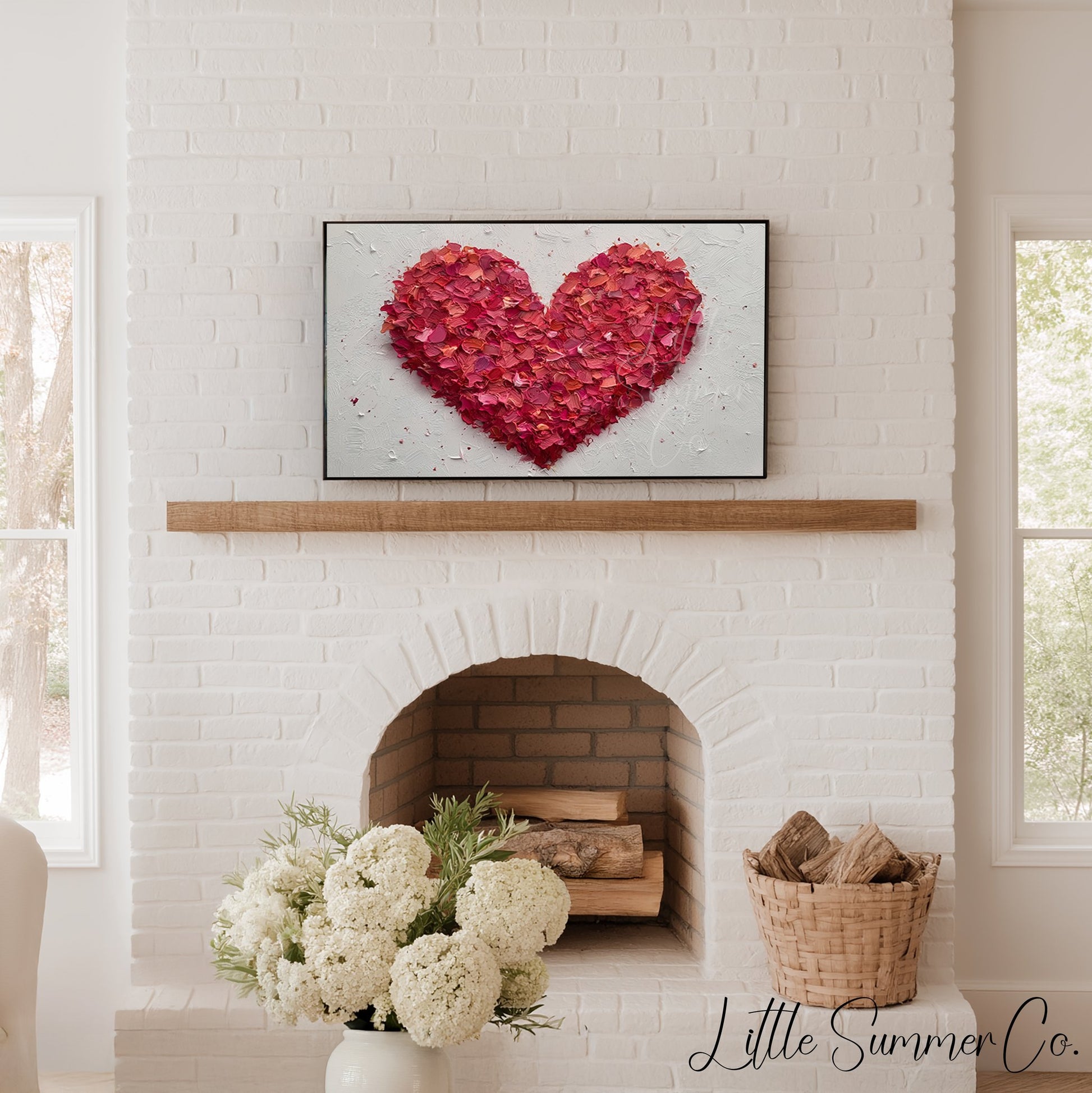 Red Petal Heart Frame TV Art displayed on a TV