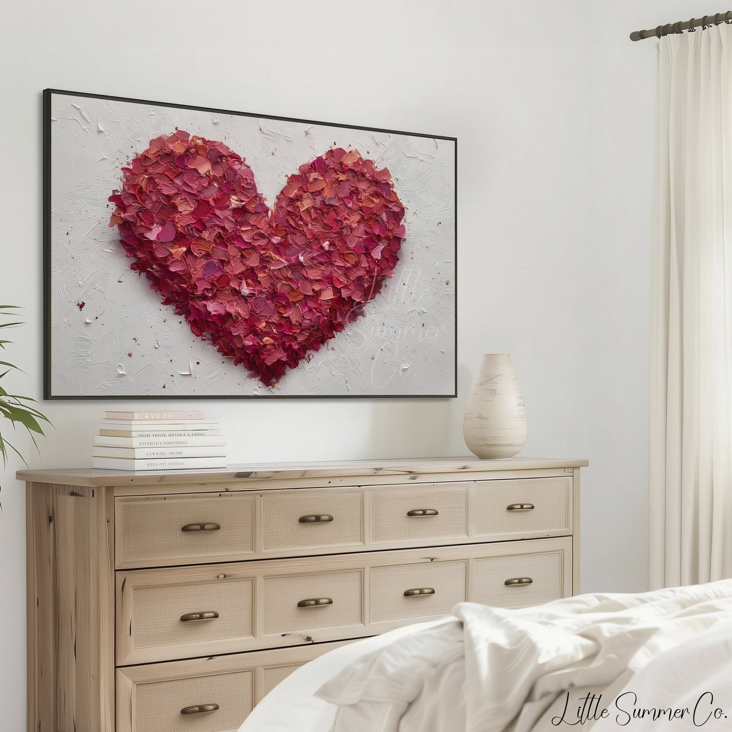 Red Petal Heart Frame TV Art displayed on a TV