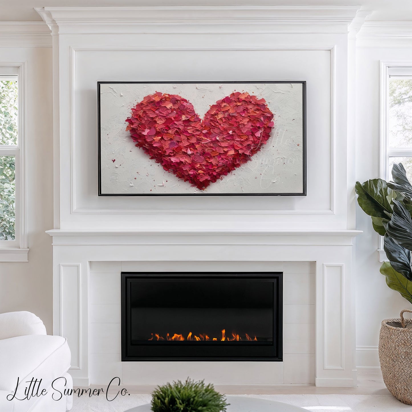 Red Petal Heart Frame TV Art displayed on a TV