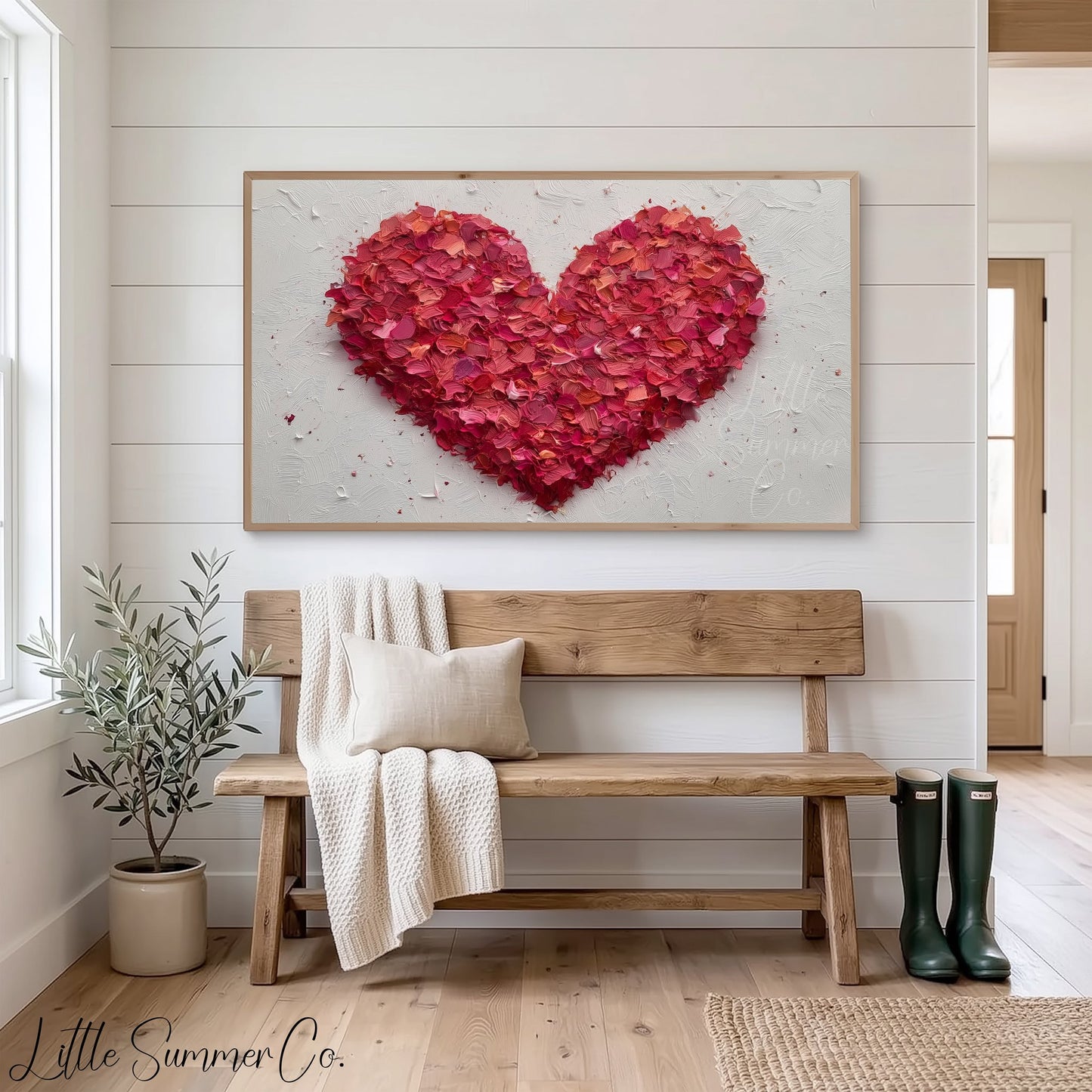 Red Petal Heart Frame TV Art displayed on a TV