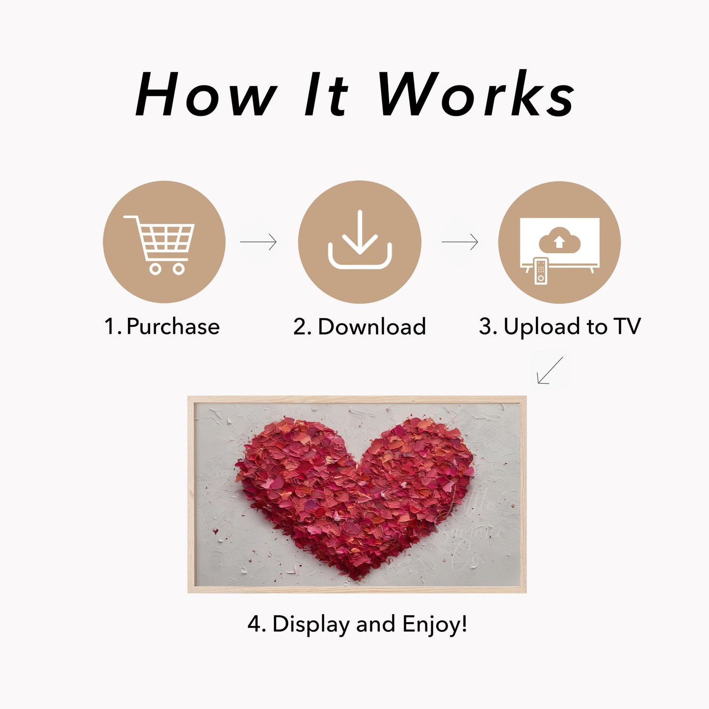 Red Petal Heart Frame TV Art displayed on a TV