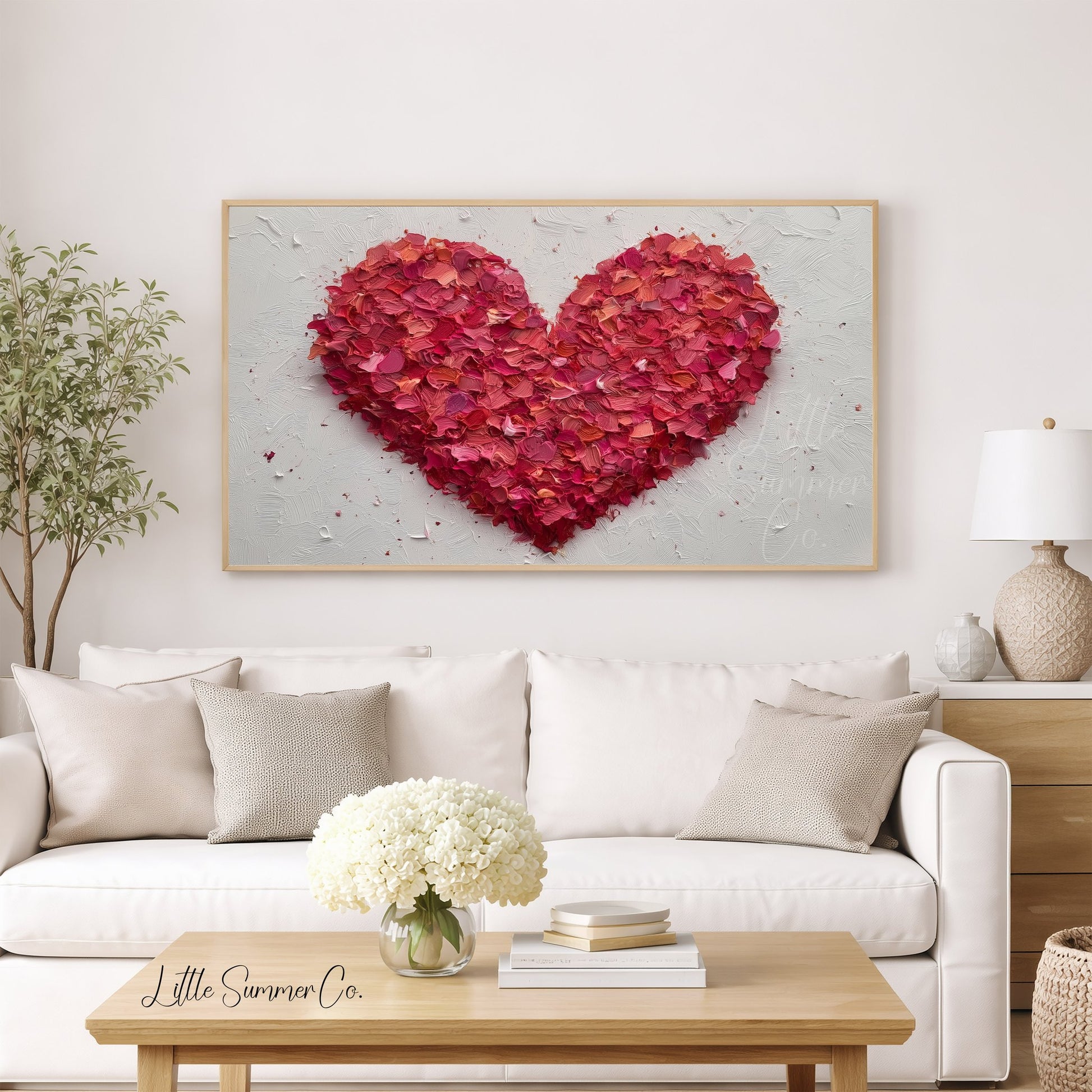 Red Petal Heart Frame TV Art displayed on a TV