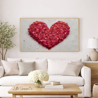 Red Petal Heart Frame TV Art displayed on a TV