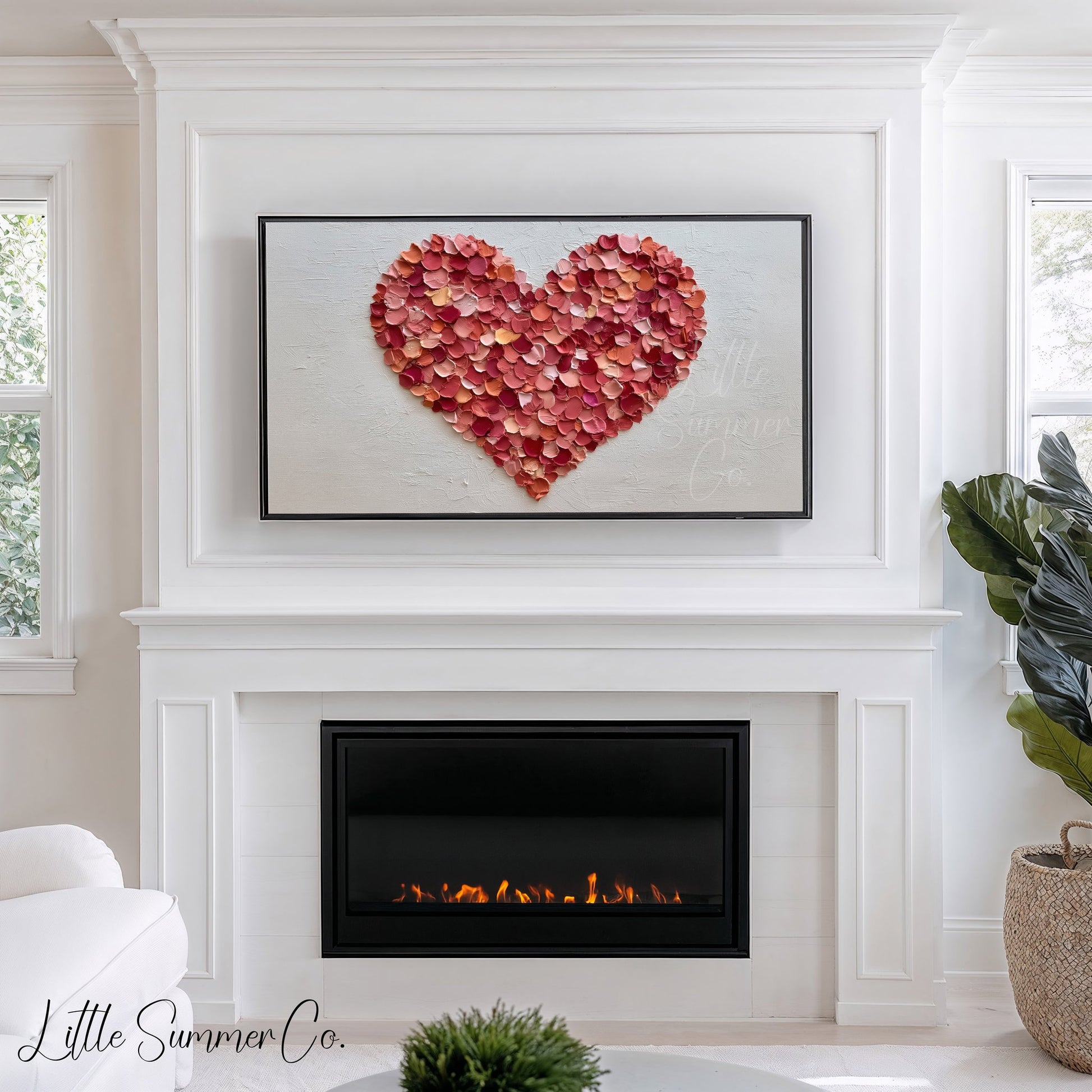 Rose Petal Heart Frame TV Art displayed on a TV