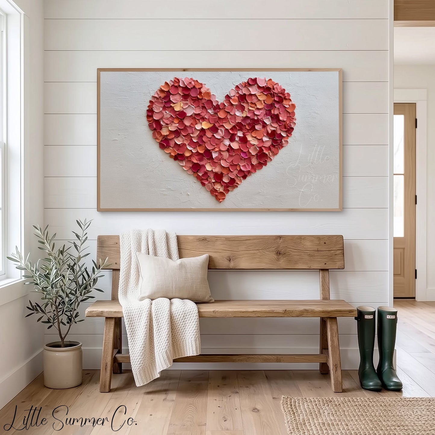 Rose Petal Heart Frame TV Art displayed on a TV