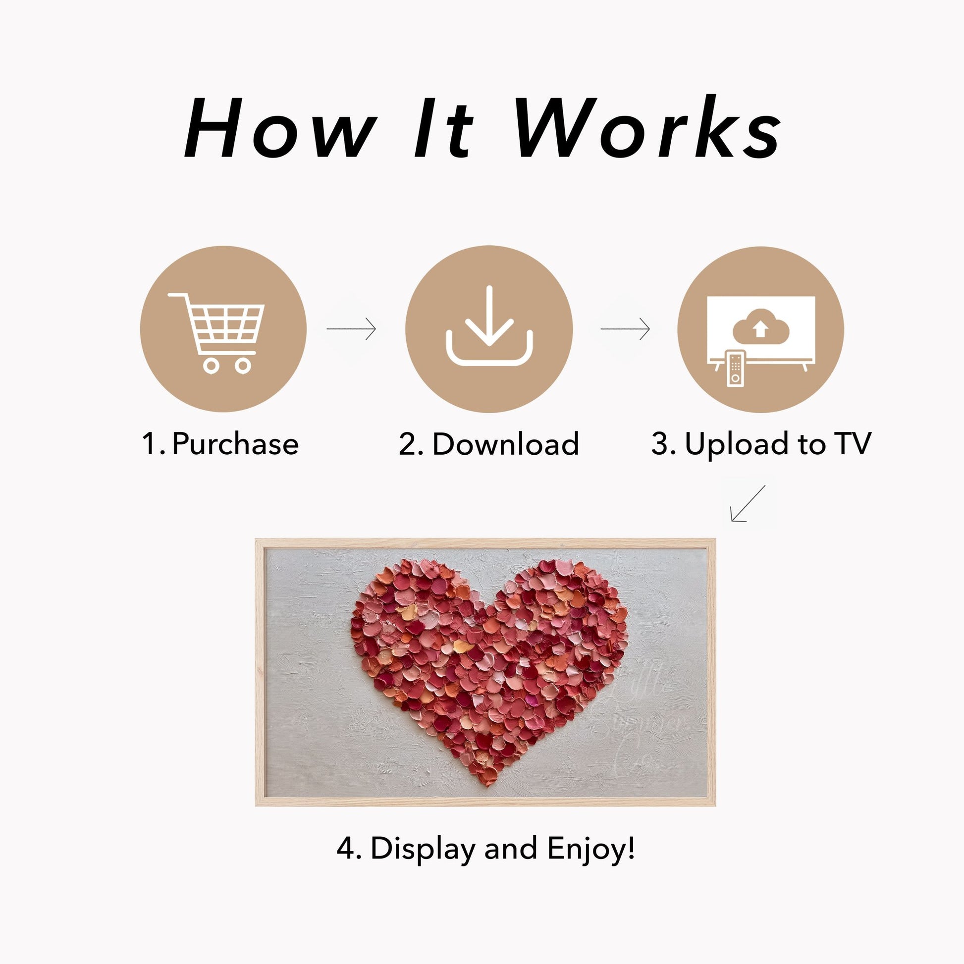 Rose Petal Heart Frame TV Art displayed on a TV
