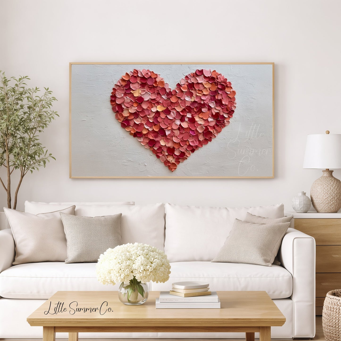 Rose Petal Heart Frame TV Art displayed on a TV