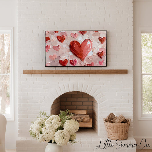 Red Hearts on Pink Frame TV Art displayed on a TV