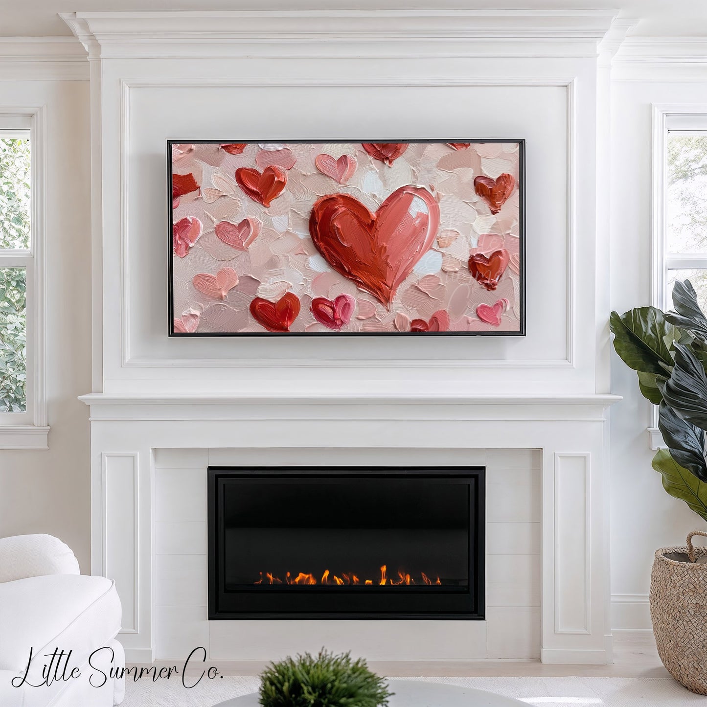 Red Hearts on Pink Frame TV Art displayed on a TV