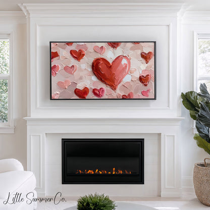 Red Hearts on Pink Frame TV Art displayed on a TV