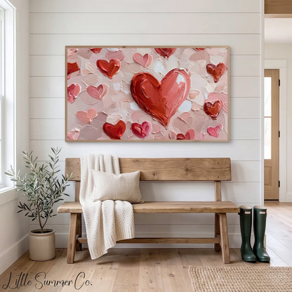 Red Hearts on Pink Frame TV Art displayed on a TV