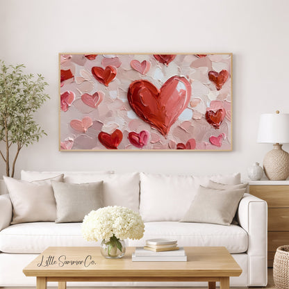 Red Hearts on Pink Frame TV Art displayed on a TV