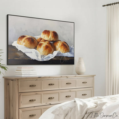 Hot Cross Buns Rest Frame TV Art displayed on a TV