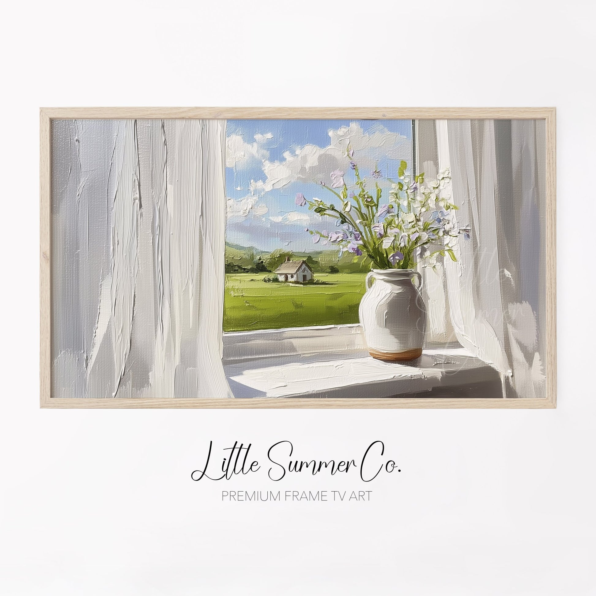 Wildflowers on Sunny Windowsill Frame TV Art displayed on a TV