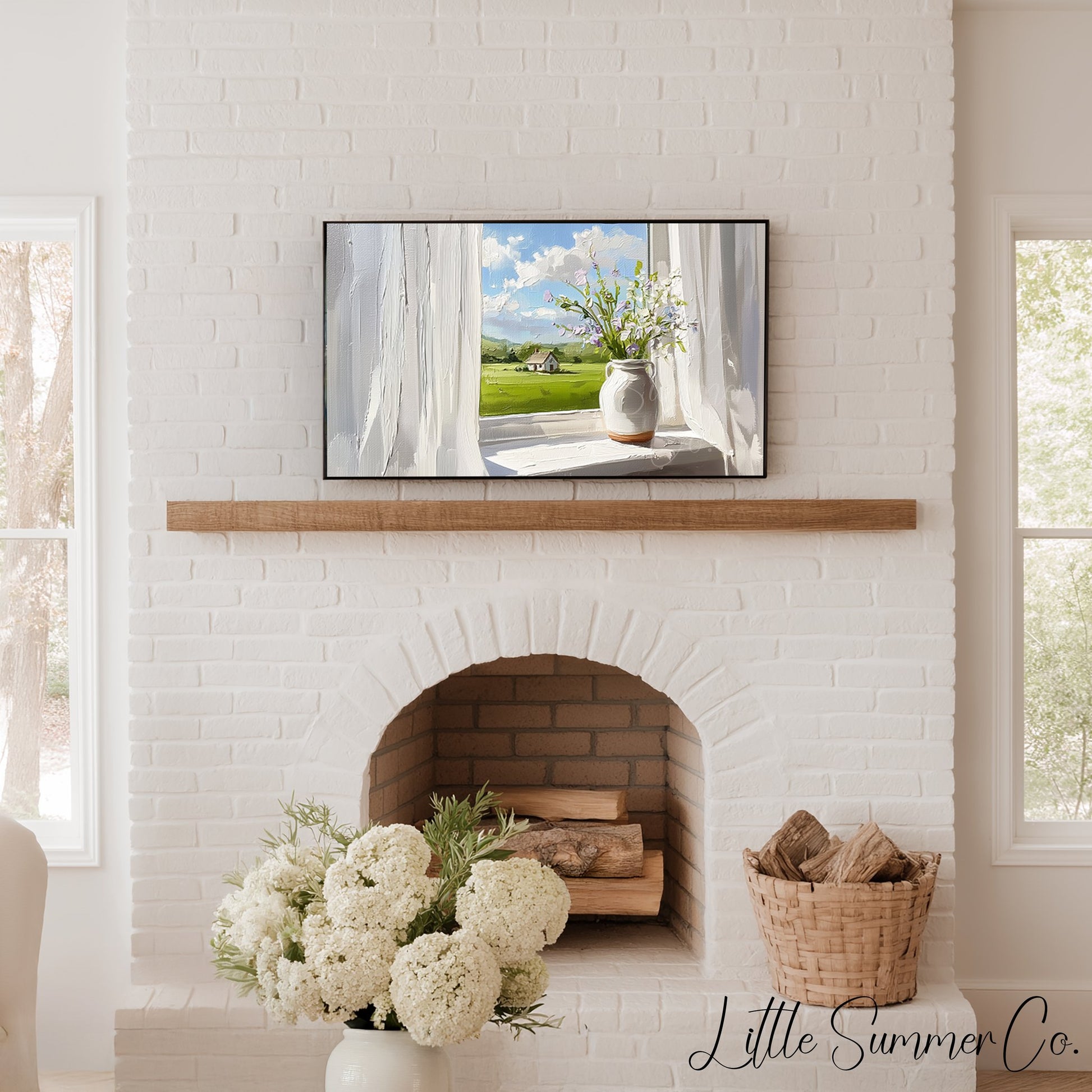 Wildflowers on Sunny Windowsill Frame TV Art displayed on a TV