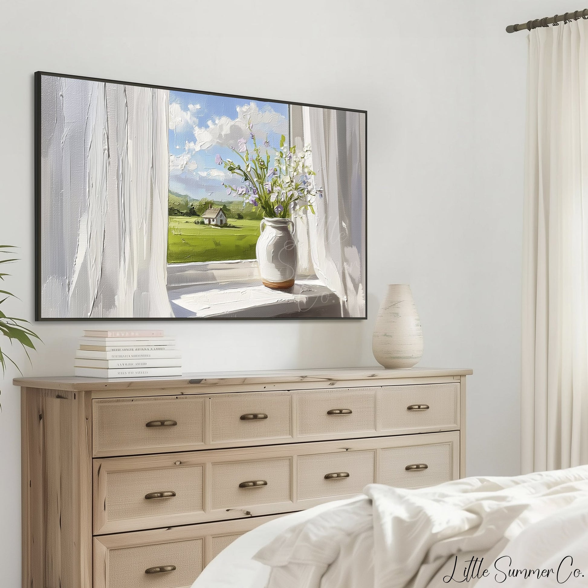 Wildflowers on Sunny Windowsill Frame TV Art displayed on a TV