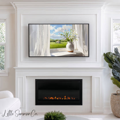 Wildflowers on Sunny Windowsill Frame TV Art displayed on a TV