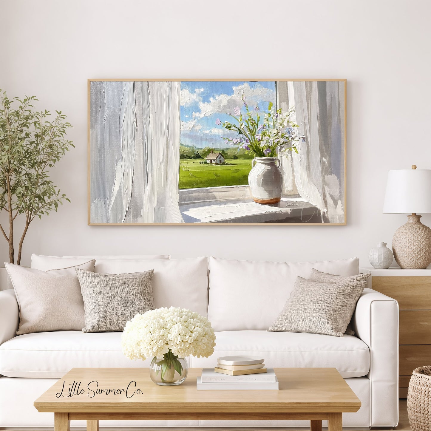 Wildflowers on Sunny Windowsill Frame TV Art displayed on a TV