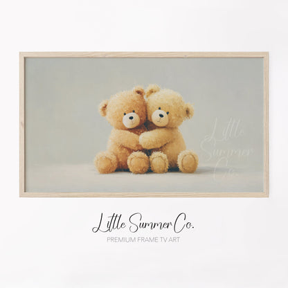 Hugging Teddy Bears Frame TV Art displayed on a TV