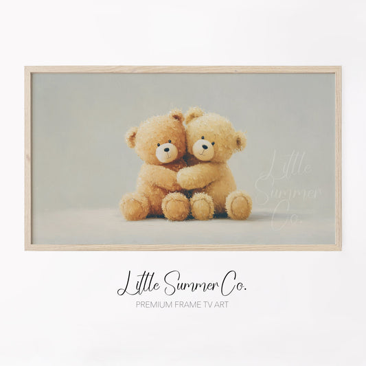 Hugging Teddy Bears Frame TV Art displayed on a TV