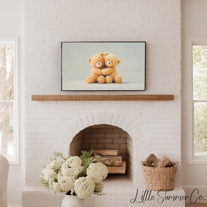 Hugging Teddy Bears Frame TV Art displayed on a TV