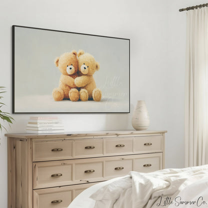 Hugging Teddy Bears Frame TV Art displayed on a TV