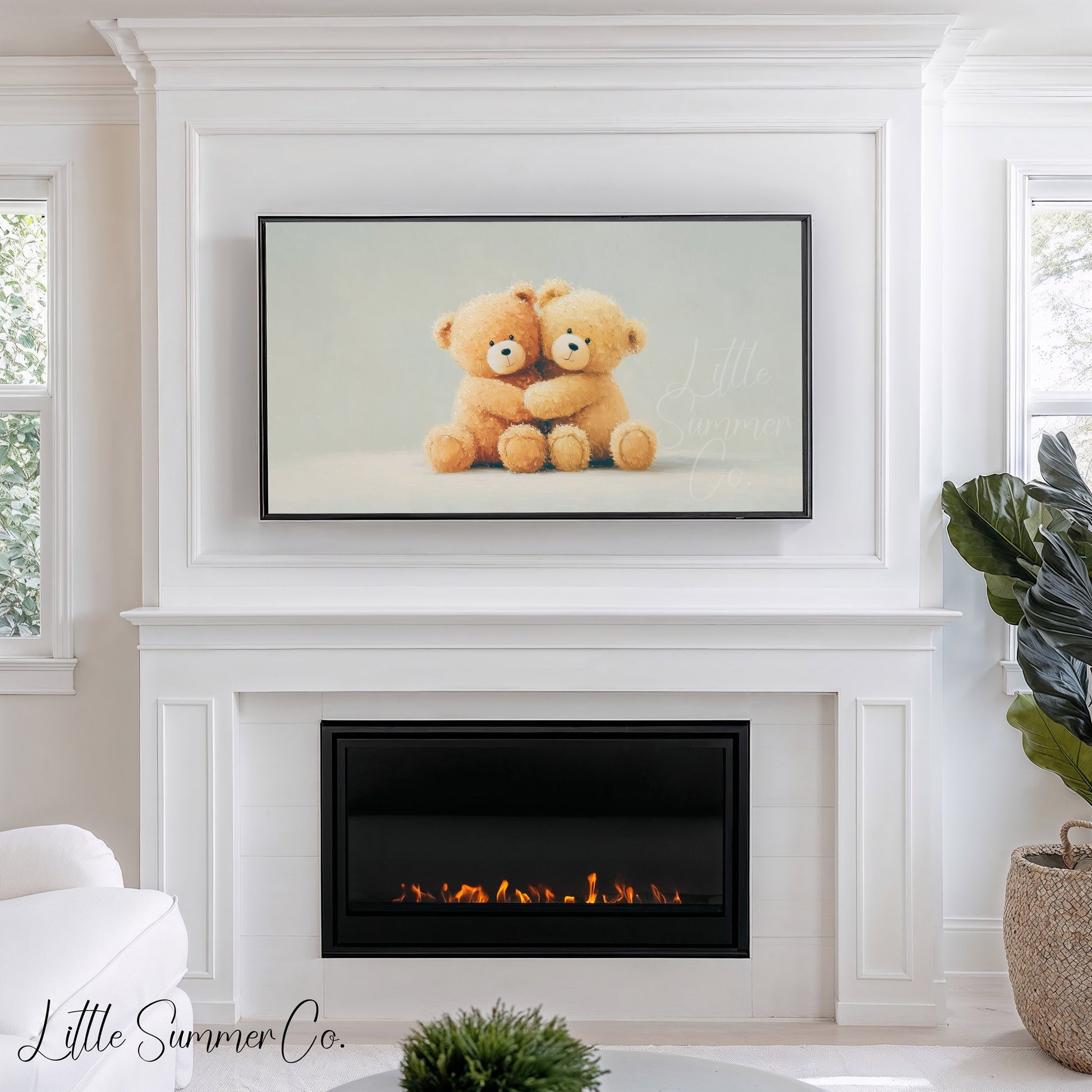 Hugging Teddy Bears Frame TV Art displayed on a TV