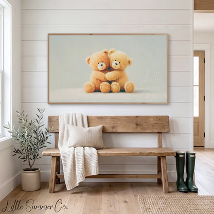Hugging Teddy Bears Frame TV Art displayed on a TV