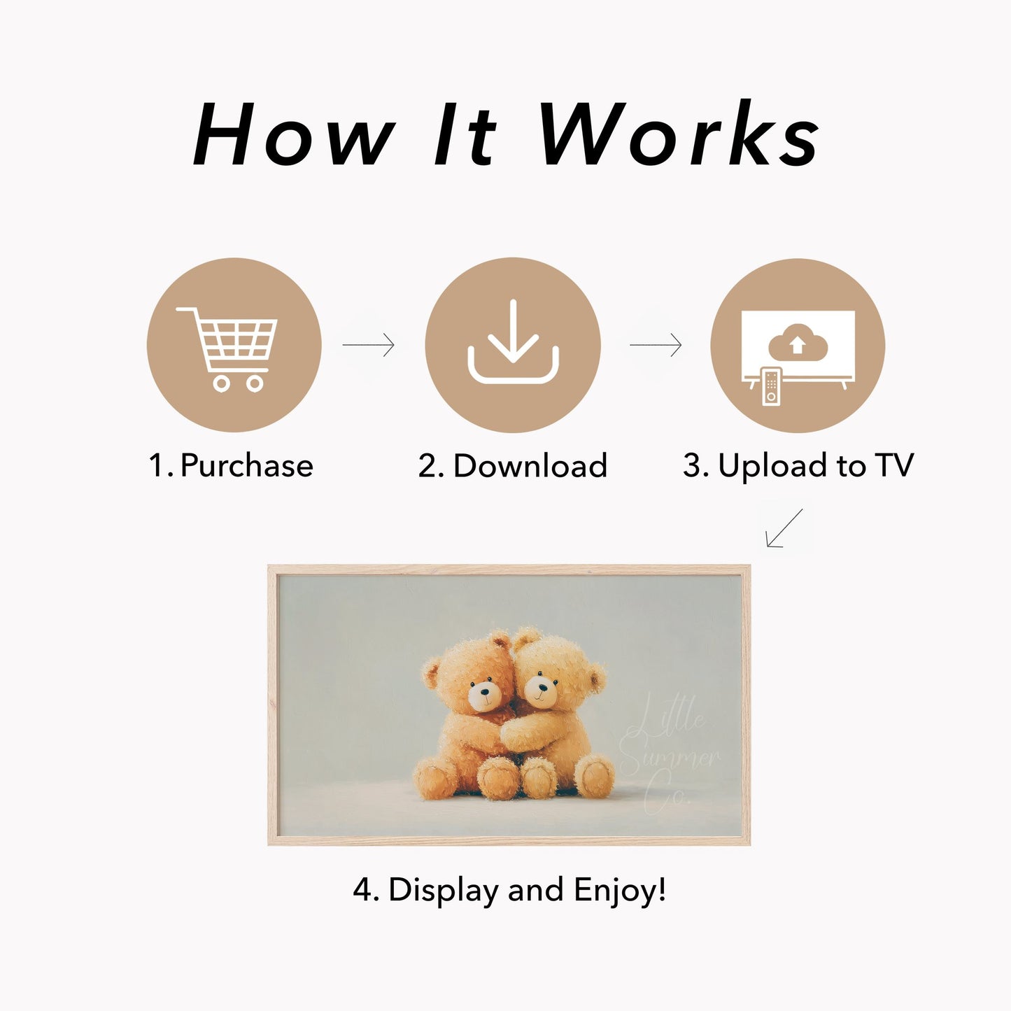 Hugging Teddy Bears Frame TV Art displayed on a TV