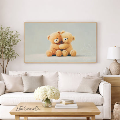 Hugging Teddy Bears Frame TV Art displayed on a TV