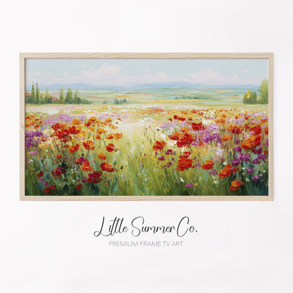 Summer Wildflower Field Frame TV Art displayed on a TV