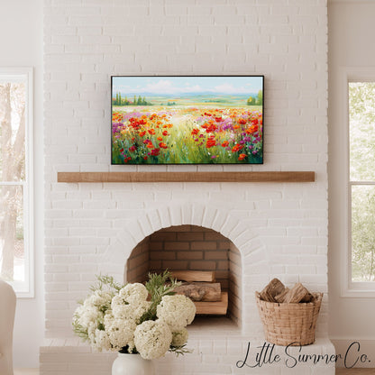Summer Wildflower Field Frame TV Art displayed on a TV
