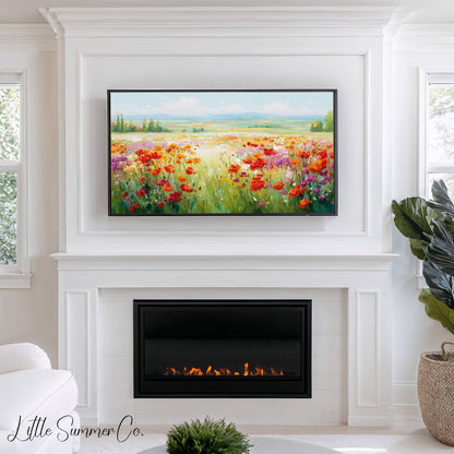 Summer Wildflower Field Frame TV Art displayed on a TV