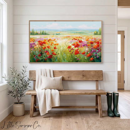 Summer Wildflower Field Frame TV Art displayed on a TV