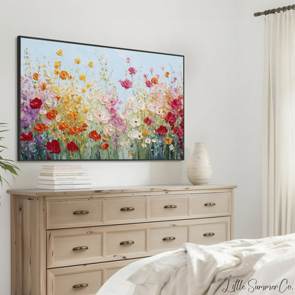 Vibrant Wildflower Meadow Bloom Frame TV Art displayed on a TV