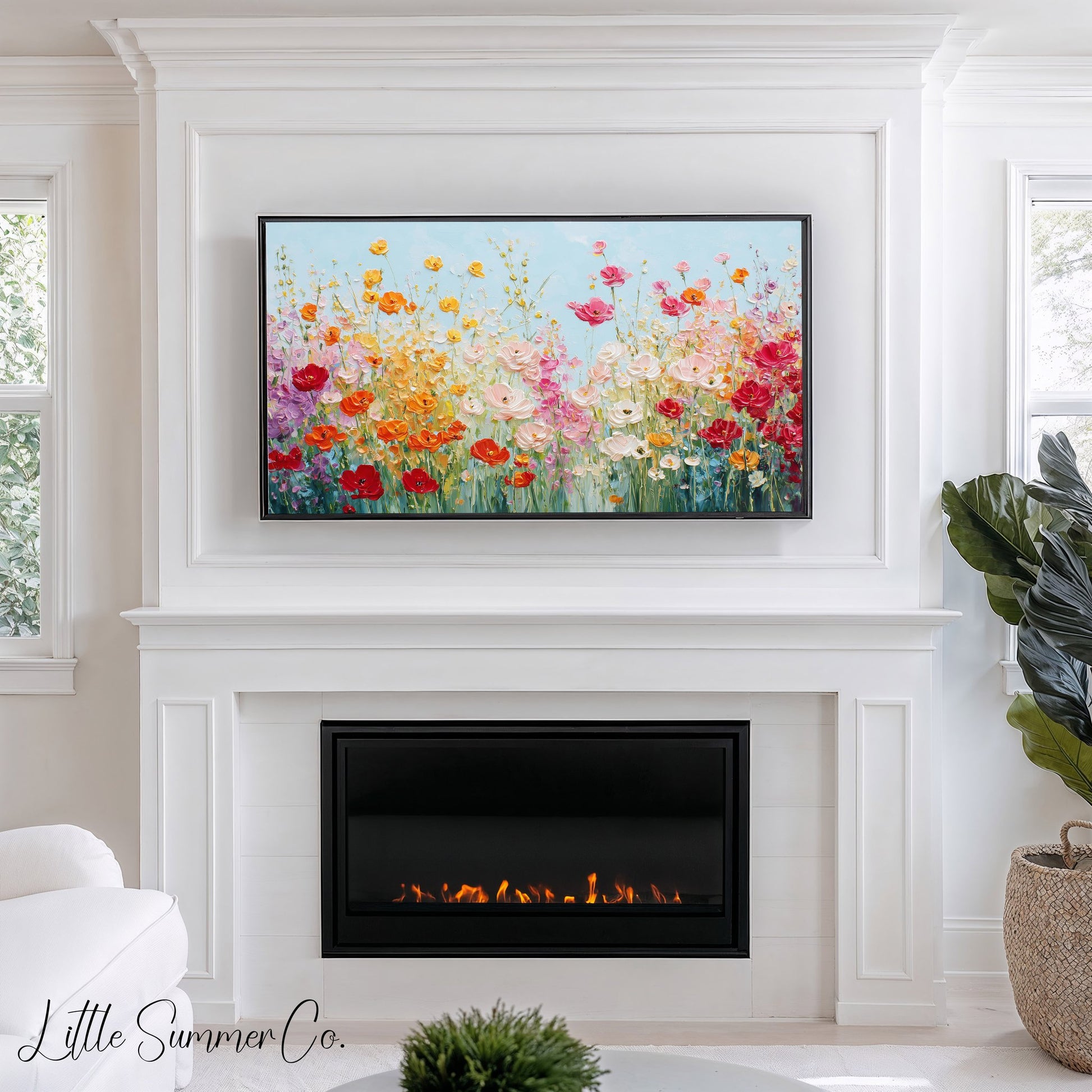 Vibrant Wildflower Meadow Bloom Frame TV Art displayed on a TV